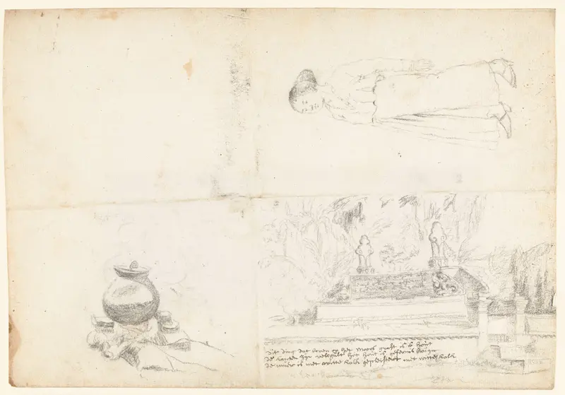 Schetsblad met moors graf en vrouwenfiguur Wall Art by Unknown - High-Resolution Digital Print
