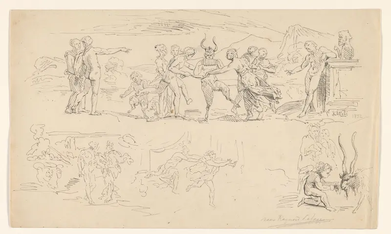 Schetsblad met mythologische scène Wall Art by August Allebé - High-Resolution Digital Print