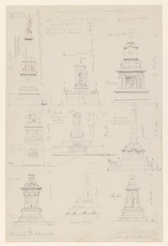 Schetsblad met ontwerpen voor het monument voor Bernhard, hertog van Saksen-Weimar, op het Huygensplein Den Haag Wall Art by Johan Philip Koelman - High-Resolution Digital Print