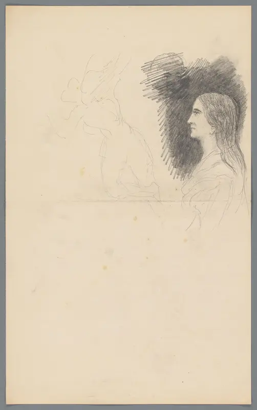Schetsblad met studie van een engel en een vrouwenportret Wall Art by August Allebé - High-Resolution Digital Print