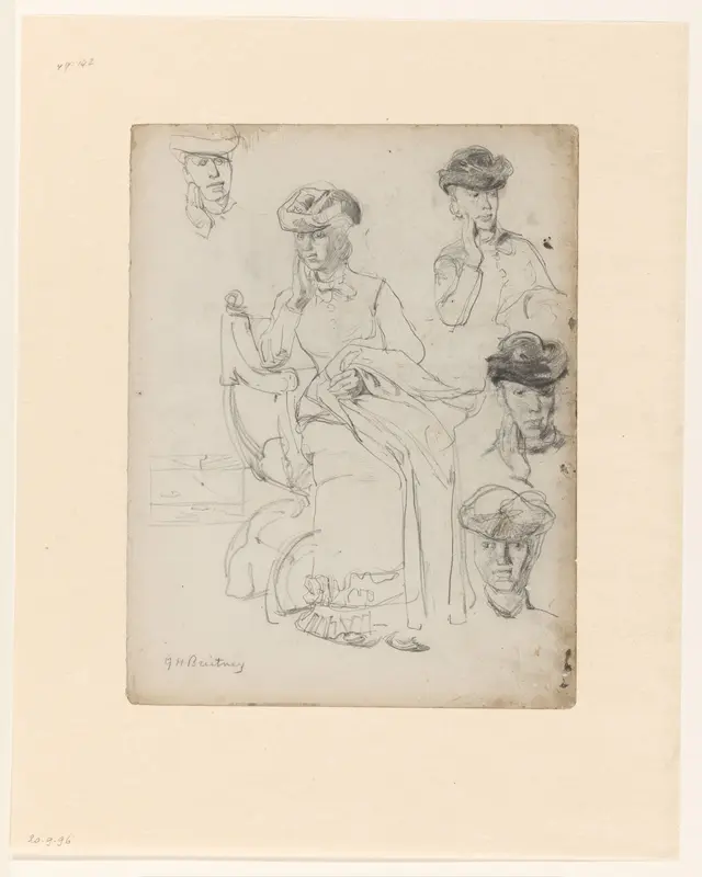 Schetsblad met studies van een in een leunstoel zittende dame Wall Art by George Hendrik Breitner - High-Resolution Digital Print