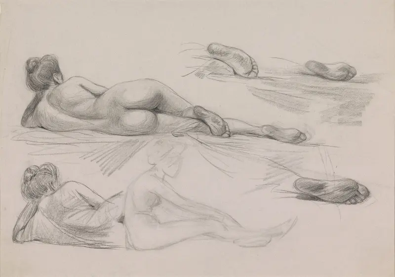 Schetsblad met studies van een naakte vrouw, met opgestoken haar Wall Art by Jan Kuyper - High-Resolution Digital Print