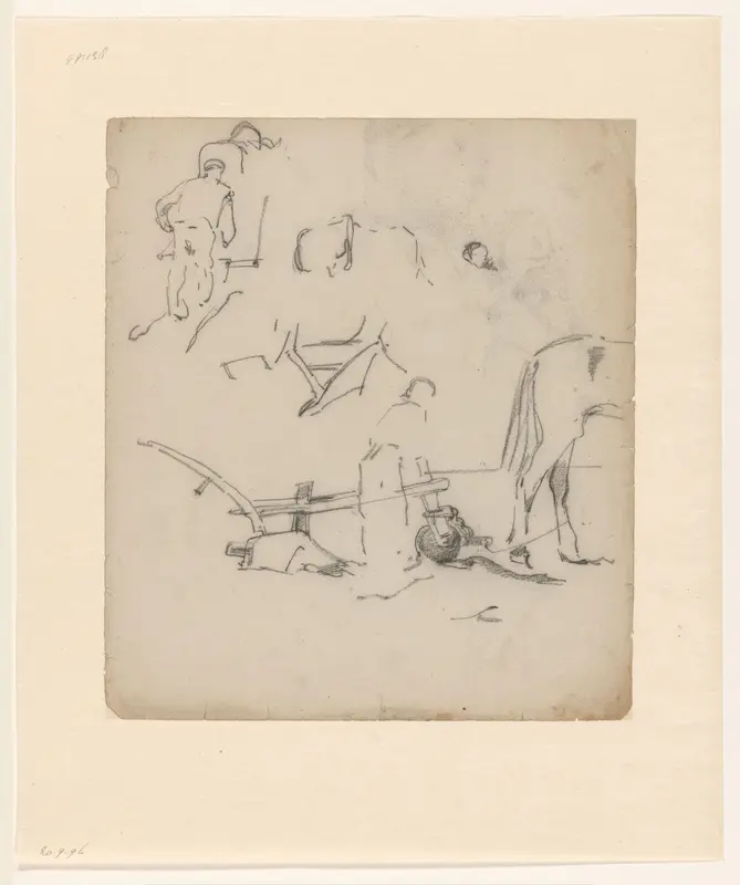 Schetsblad met studies van een ploegende boer Wall Art by George Hendrik Breitner - High-Resolution Digital Print