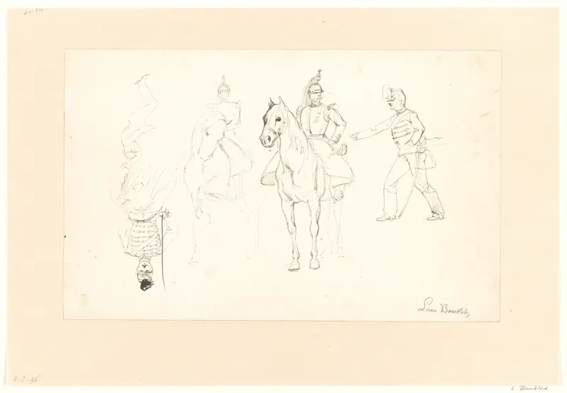 Schetsblad met studies van militairen Wall Art by Louis Charles Bombled - High-Resolution Digital Print