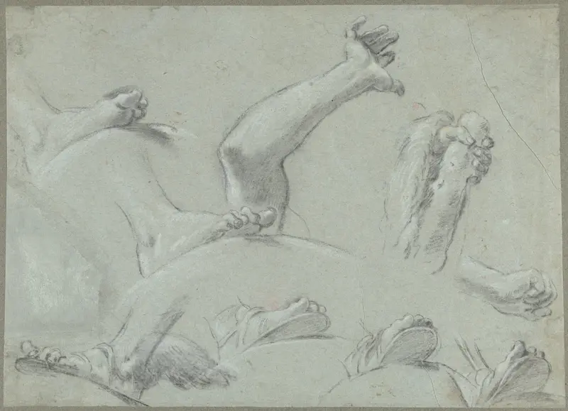 Schetsblad met studies van voeten, handen en een arm Wall Art by Unknown - High-Resolution Digital Print