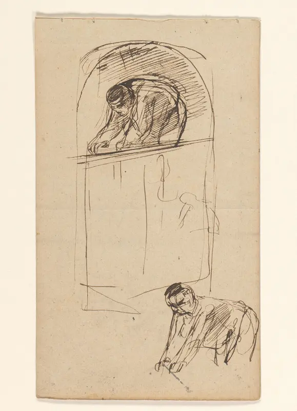 Schetsblad met twee studies van een bukkende man Wall Art by August Allebé - High-Resolution Digital Print