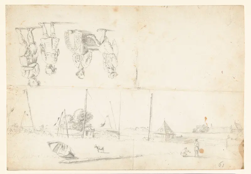 Schetsblad met vaartgezicht en figuren Wall Art by Unknown - High-Resolution Digital Print