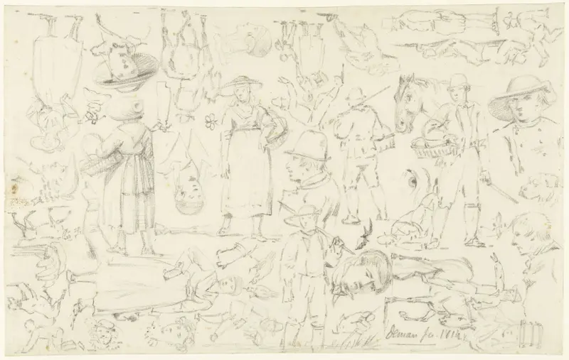 Schetsblad met vele figuren en dieren Wall Art by Anthonie Willem Hendrik Nolthenius de Man - High-Resolution Digital Print