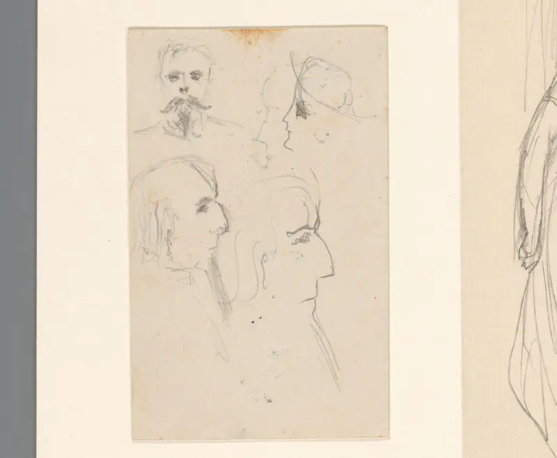 Schetsblad met vier kopstudies Wall Art by August Allebé - High-Resolution Digital Print