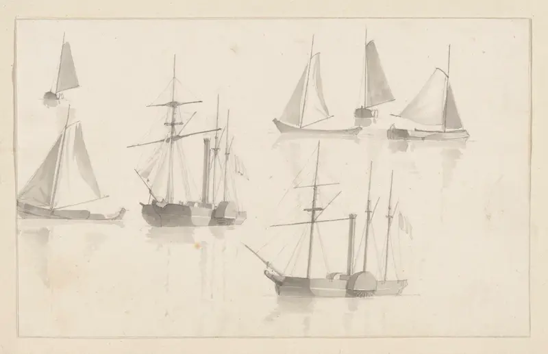 Schetsblad met zeilschepen en raderboten Wall Art by Hendrik Abraham Klinkhamer - High-Resolution Digital Print