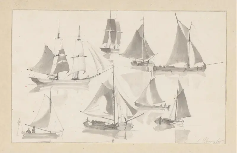 Schetsblad met zeilschepen Wall Art by Hendrik Abraham Klinkhamer - High-Resolution Digital Print