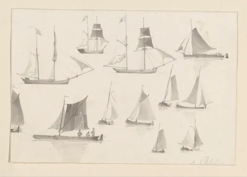 Schetsblad met zeilvaartuigen Wall Art by Hendrik Abraham Klinkhamer - High-Resolution Digital Print