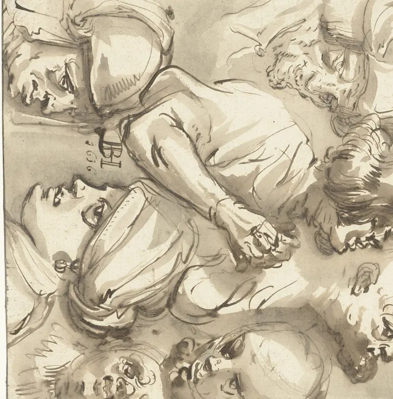 Schetsblad met zeven koppen Wall Art by Jan Philipsz. van Bouckhorst - High-Resolution Digital Print