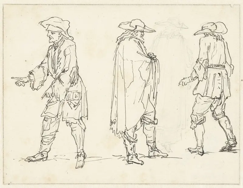 Schetsen van drie staande mannen Wall Art by Bernard Picart - High-Resolution Digital Print
