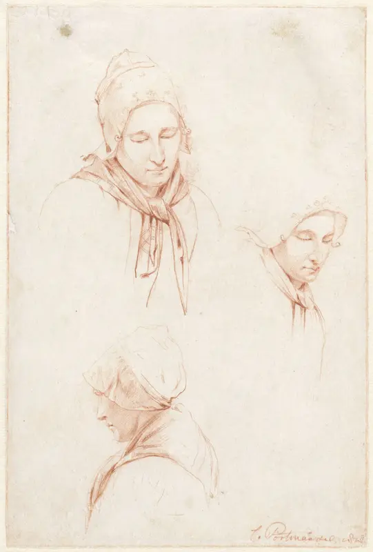 Schetsen van drie vrouwenhoofden Wall Art by Christiaan Julius Lodewijk Portman - High-Resolution Digital Print