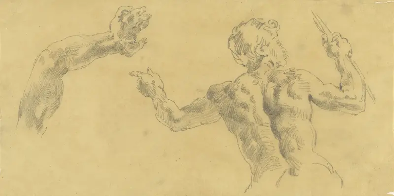 Schetsen van een arm en een op de rug geziene man Wall Art by Eugène Delacroix - High-Resolution Digital Print