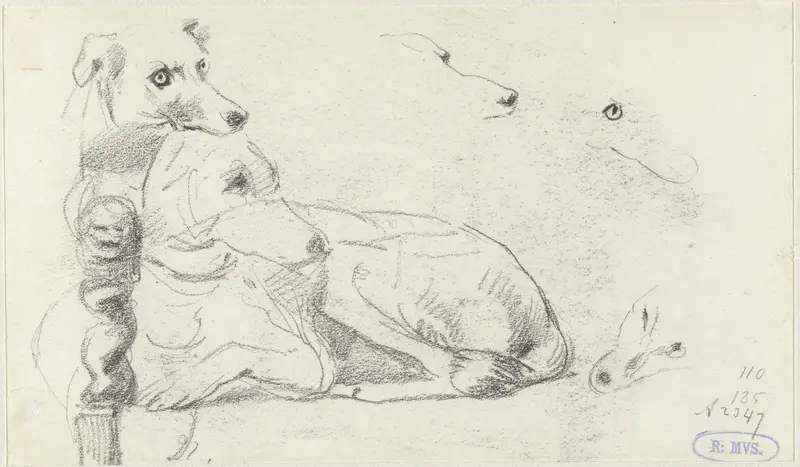 Schetsen van een hond, liggend op een stoel Wall Art by Guillaume Anne van der Brugghen - High-Resolution Digital Print