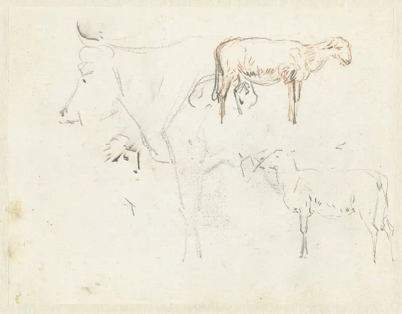 Schetsen van een koe en schapen Wall Art by Pieter Gerardus van Os - High-Resolution Digital Print