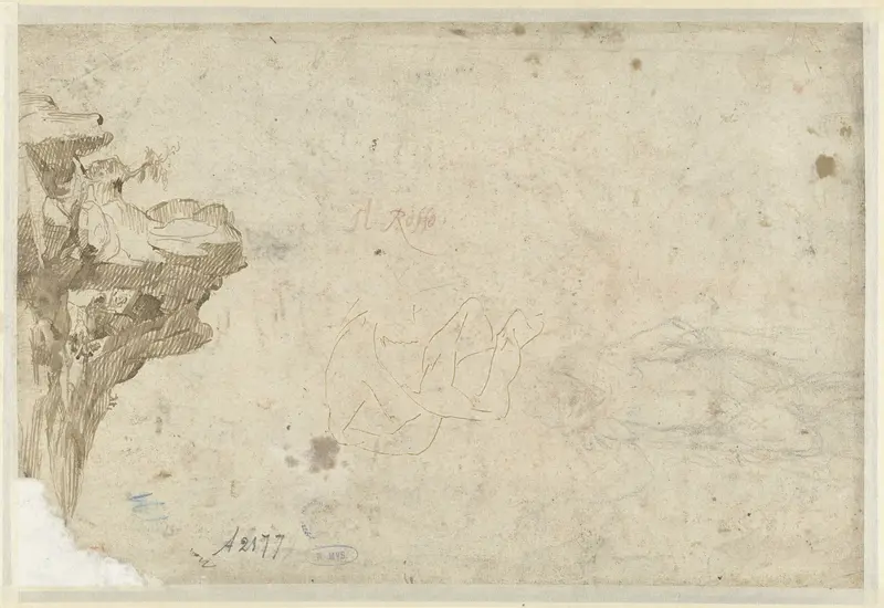 Schetsen van een rotslandschap, een staande man en een draperiestudie Wall Art by anonymous - High-Resolution Digital Print