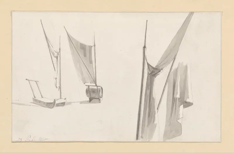 Schetsen van een slede en zeilen Wall Art by Hendrik Abraham Klinkhamer - High-Resolution Digital Print