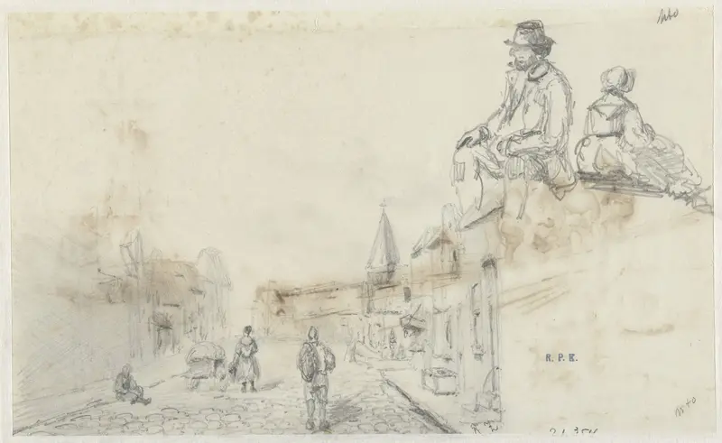 Schetsen van een straat en twee zittende personen Wall Art by Frans Arnold Breuhaus de Groot - High-Resolution Digital Print