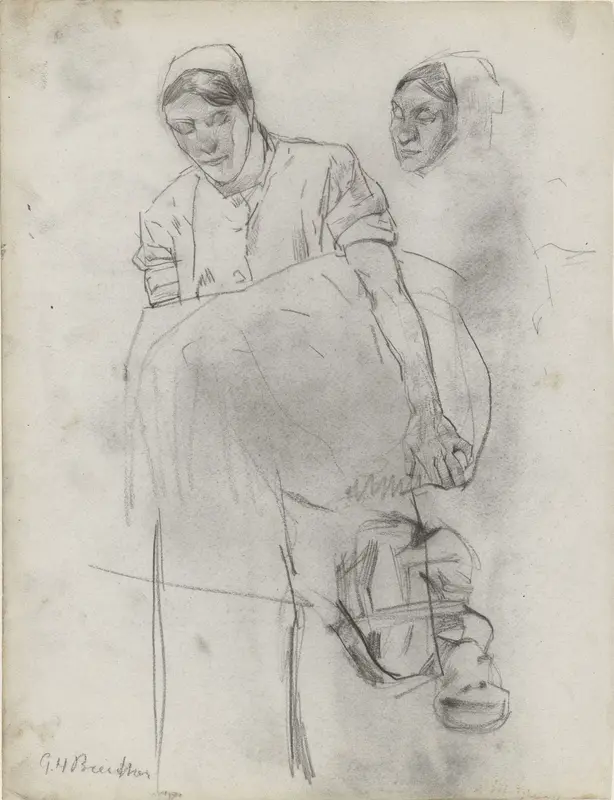 Schetsen van een vrouw die een groot pak draagt Wall Art by George Hendrik Breitner - High-Resolution Digital Print