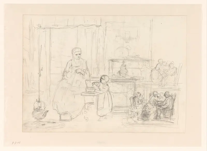 Schetsen van groepjes mensen in interieur Wall Art by Hendrik Valkenburg - High-Resolution Digital Print