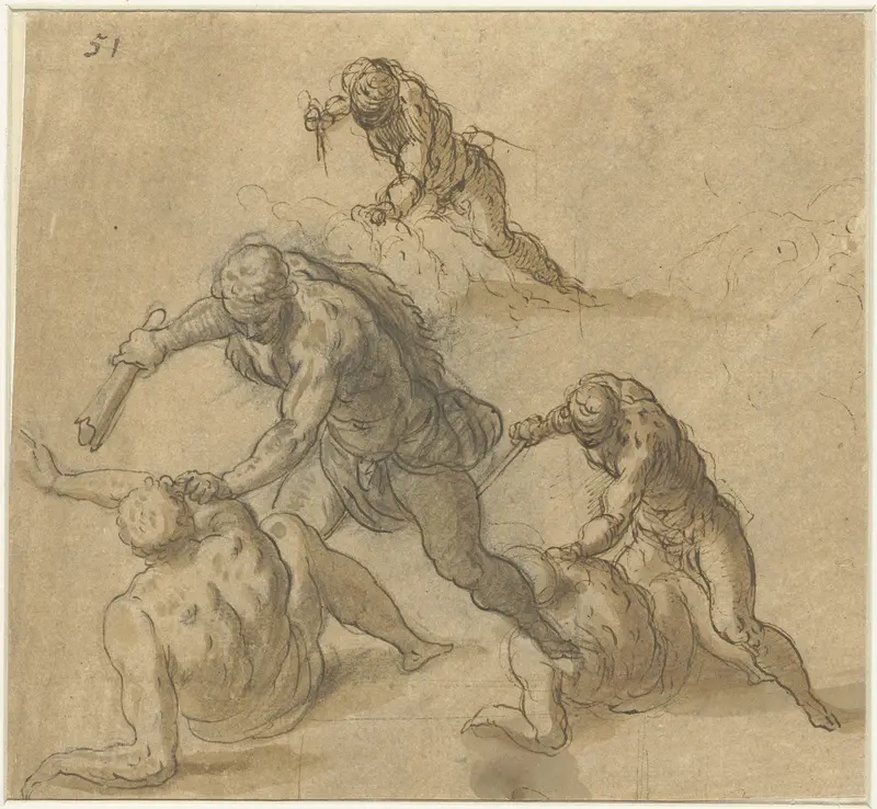 Schetsen van Kaïn die Abel doodt Wall Art by Jacopo Palma (il Giovane) - High-Resolution Digital Print