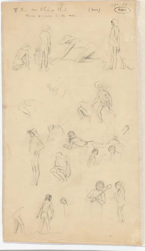 Schetsen van kinderen op het strand Wall Art by Pieter Cornelis de Moor - High-Resolution Digital Print