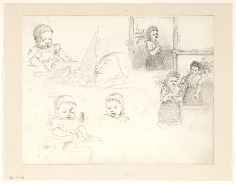 Schetsen van kleine kinderen Wall Art by Hendrik Valkenburg - High-Resolution Digital Print