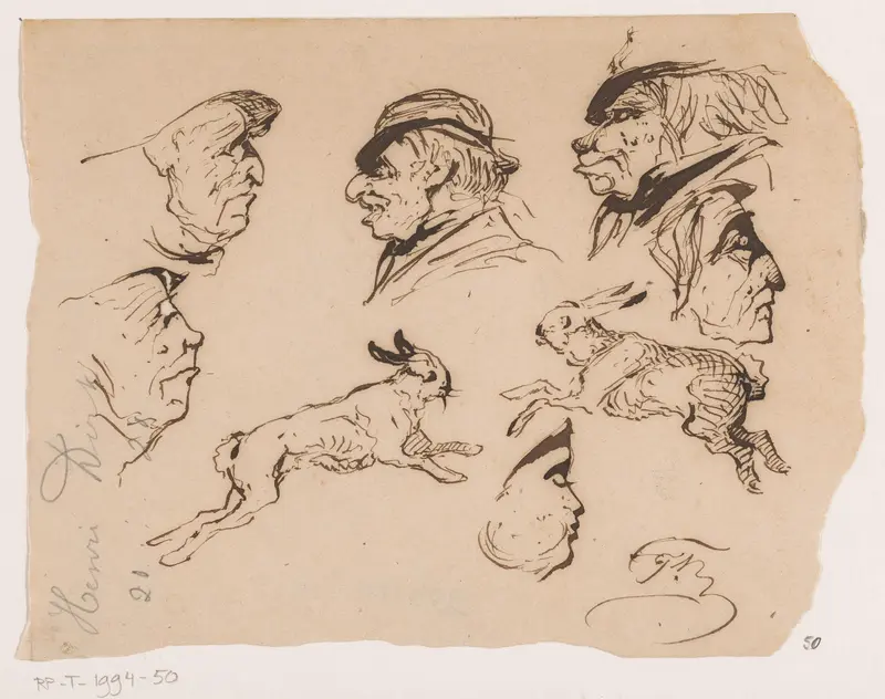 Schetsen van koppen en hazen Wall Art by Unknown - High-Resolution Digital Print