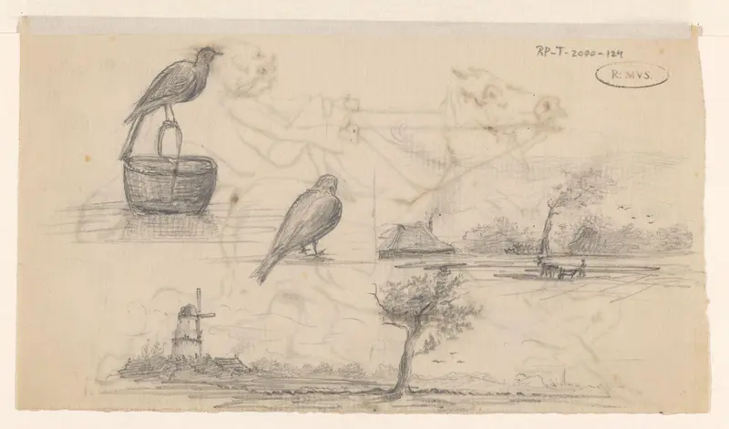 Schetsen van landschap en vogels Wall Art by Dirk Arnoldus Tavenraat - High-Resolution Digital Print