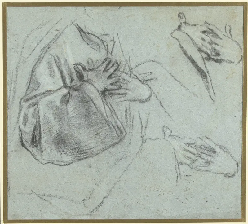Schetsen van op de borst gekruiste handen Wall Art by Unknown - High-Resolution Digital Print