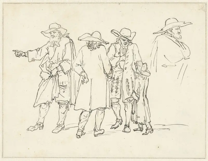 Schetsen van staande mannen met een jongetje Wall Art by Bernard Picart - High-Resolution Digital Print