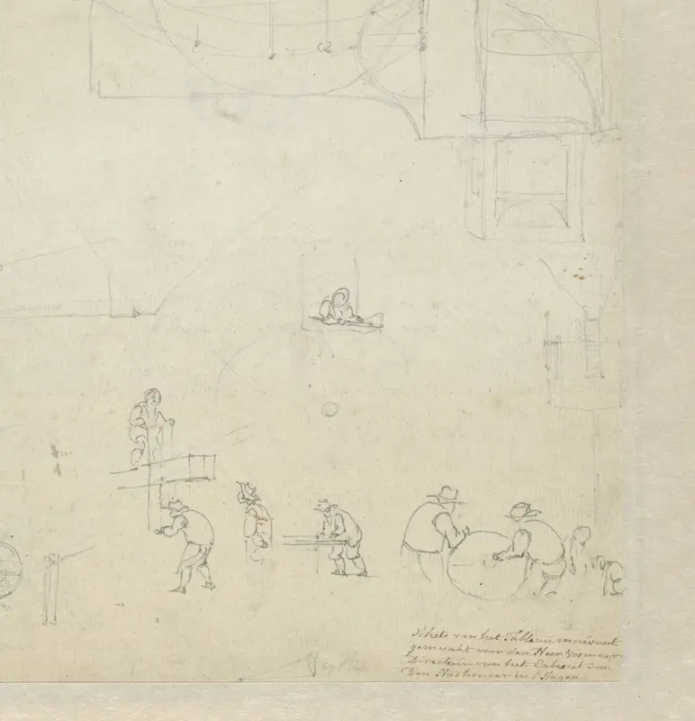 Schetsen van werklieden in een timmermanswerkplaats Wall Art by anonymous - High-Resolution Digital Print