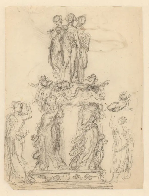 Schetsen voor een tafelstuk met mannelijke en vrouwelijke figuren Wall Art by Jean-Jacques Feuchère - High-Resolution Digital Print