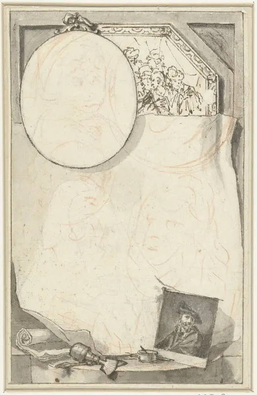 Schetsen voor portretten van Gerbrand van den Eeckhout en de gebroeders Jacques en Wallerant Vaillant Wall Art by Jacob Houbraken - High-Resolution Digital Print