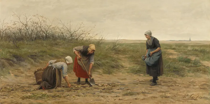 Scheveningse vrouwen bij het nalezen van een gerooid aardappelveld Wall Art by Philip Sadée - High-Resolution Digital Print