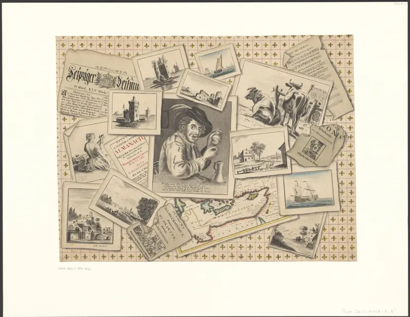 Schijnbedrieger met twee koeien van achteren gezien van Paulus Potter en een kaart van de Middellandse Zee Wall Art by Unknown - High-Resolution Digital Print