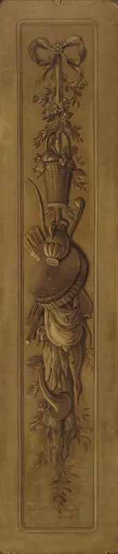 Schildering in grisaille met een aan een strik opgehangen trofee Wall Art by Unknown - High-Resolution Digital Print