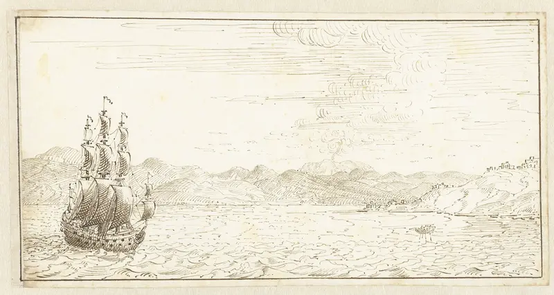 Schip gelegen voor de kust van Sicilië Wall Art by Johan Teyler - High-Resolution Digital Print