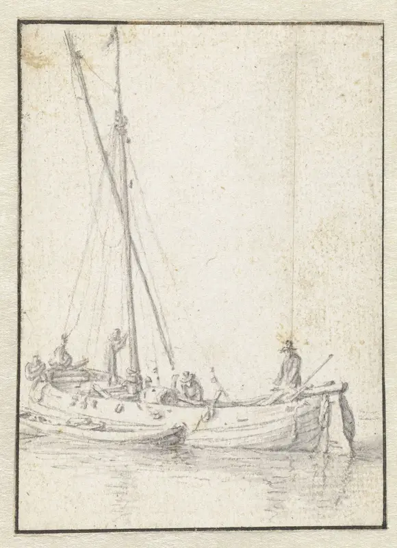 Schip met een man aan het roer Wall Art by Herman Saftleven - High-Resolution Digital Print