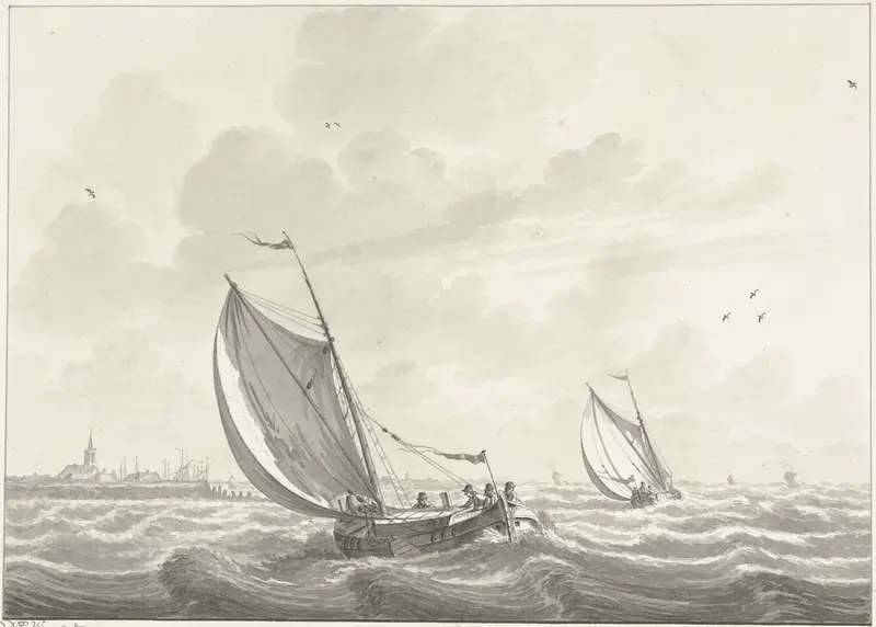 Schip onder zeil op de Maas, in de verte de dorpen Oud en Nieuw Beijerland Wall Art by Nicolaas Wicart - High-Resolution Digital Print