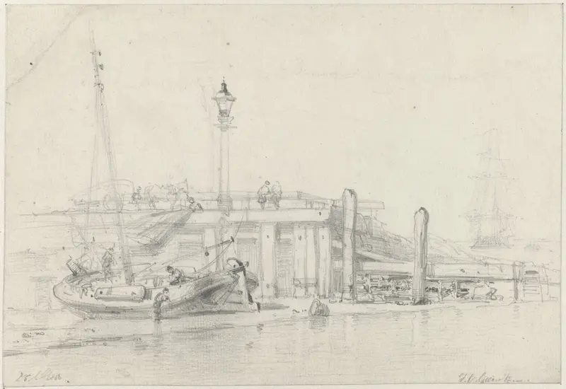 Schip op de wal bij een steiger Wall Art by Johan Conrad Greive - High-Resolution Digital Print