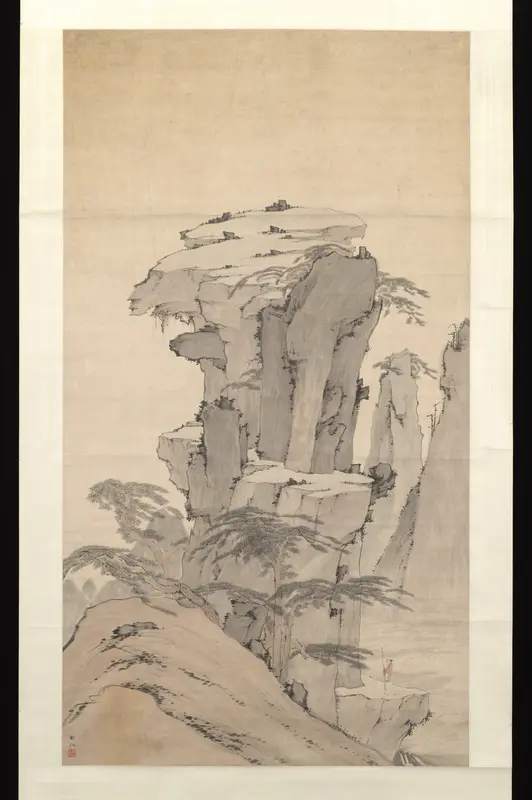 Scholar Contemplating Towering Rock