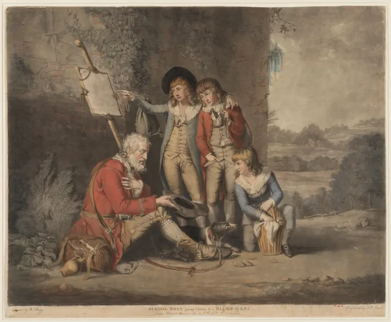 Schoolboys Giving Charity to a Blind Man Wall Art by John Raphael Smith - High-Resolution Digital Print