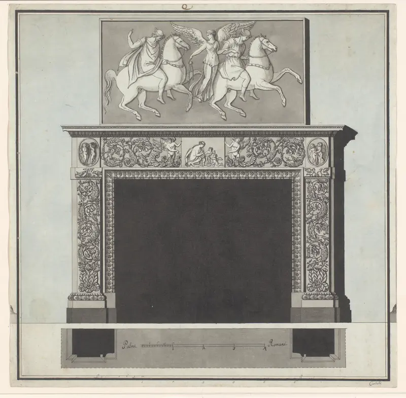 Schoorsteenmantel met een reliëf van een vrouw die putti de borst geeft Wall Art by Unknown - High-Resolution Digital Print