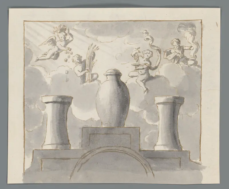 Schouw met vazen voor een lucht met windgoden Wall Art by Matthijs Balen (1684-1766) - High-Resolution Digital Print