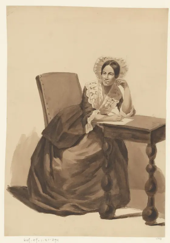 Schrijvende dame aan tafel Wall Art by unknown - High-Resolution Digital Print