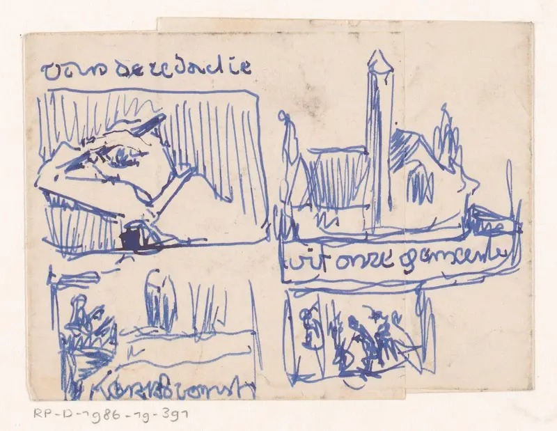 Schrijvende hand en de Tesselschadekerk te Hilversum Wall Art by Reinier Willem Petrus de Vries (1874-1953) - High-Resolution Digital Print